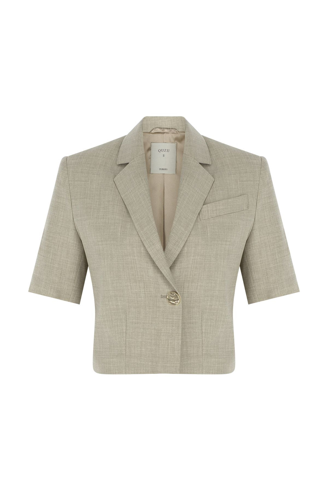 Vatkalı Crop Blazer Ceket Taş