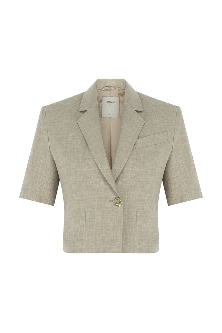 Vatkalı Crop Blazer Ceket Taş