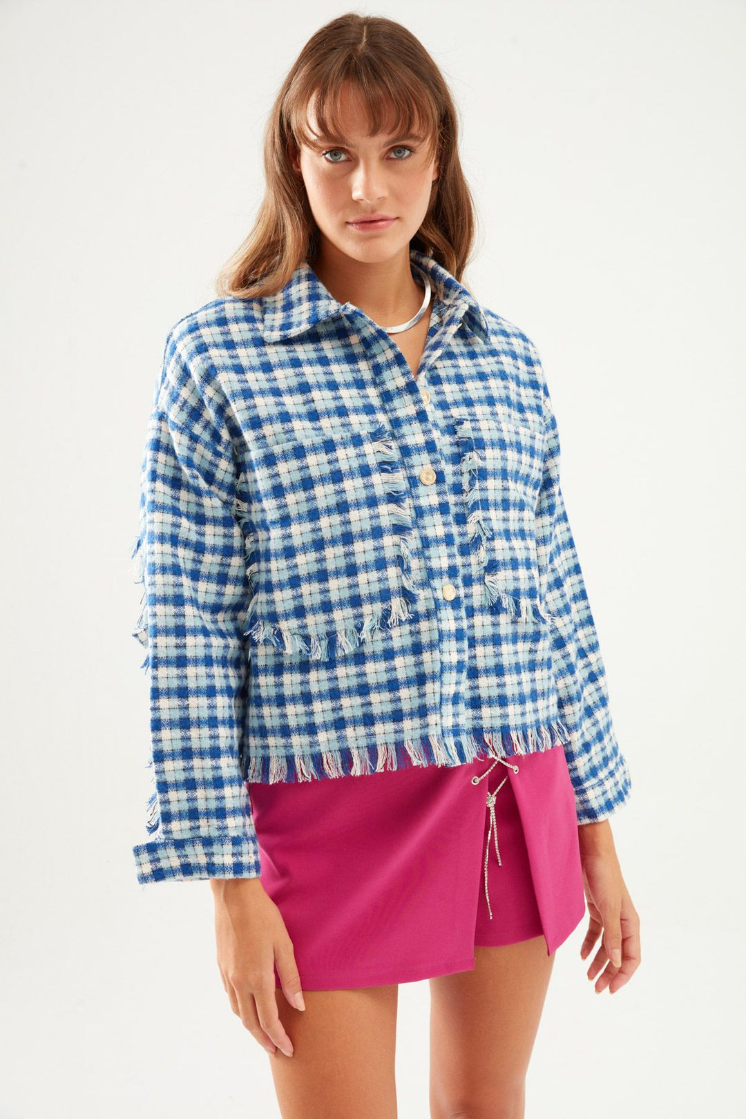 Püsküllü Tüvit Gömlek Mavi