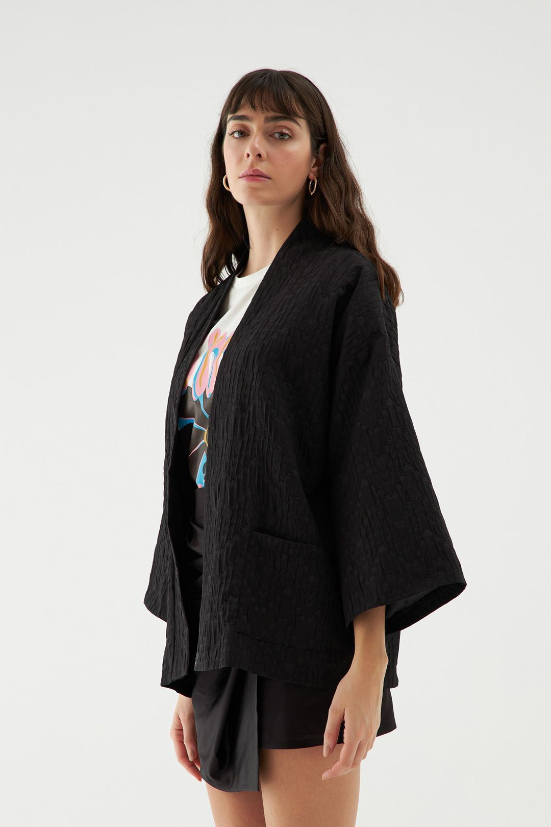 Dokulu Şal Yaka Ceket Siyah