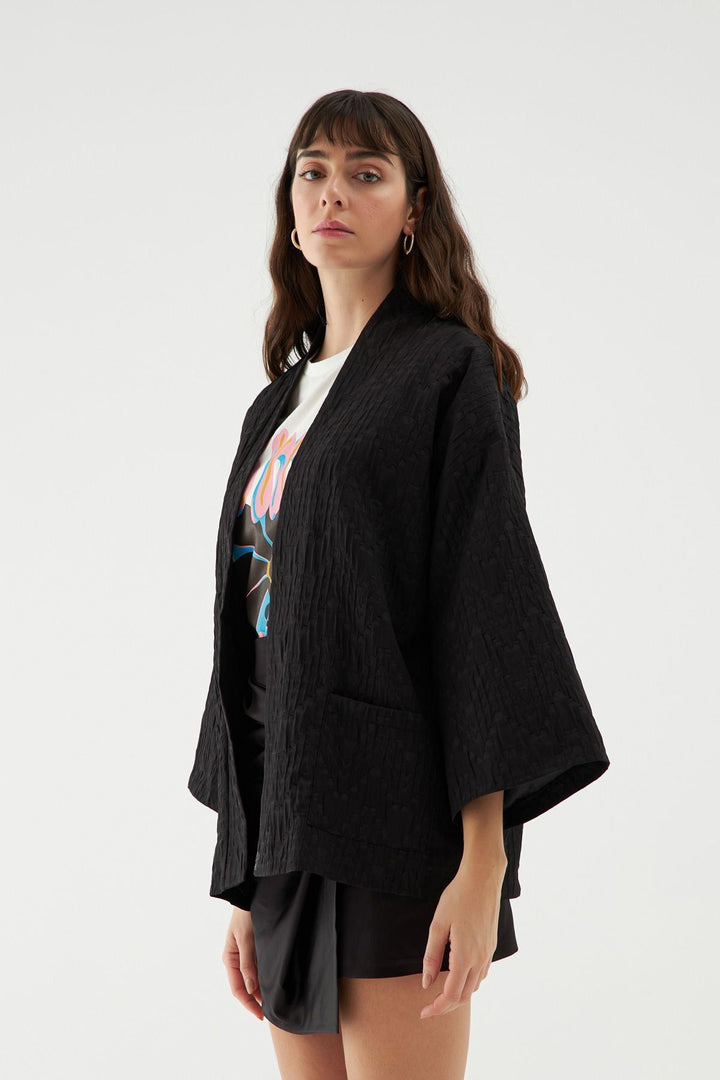 Dokulu Şal Yaka Ceket Siyah