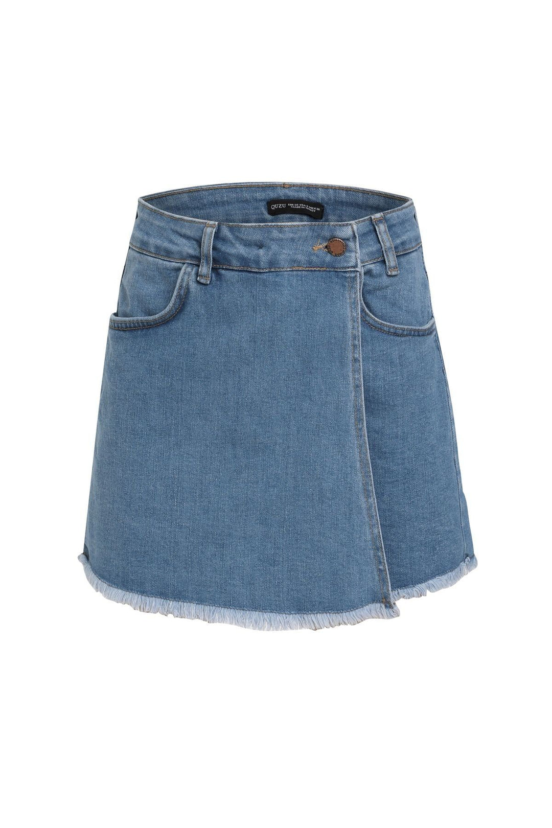 Tasseled Denim Shorts Skirt Blue