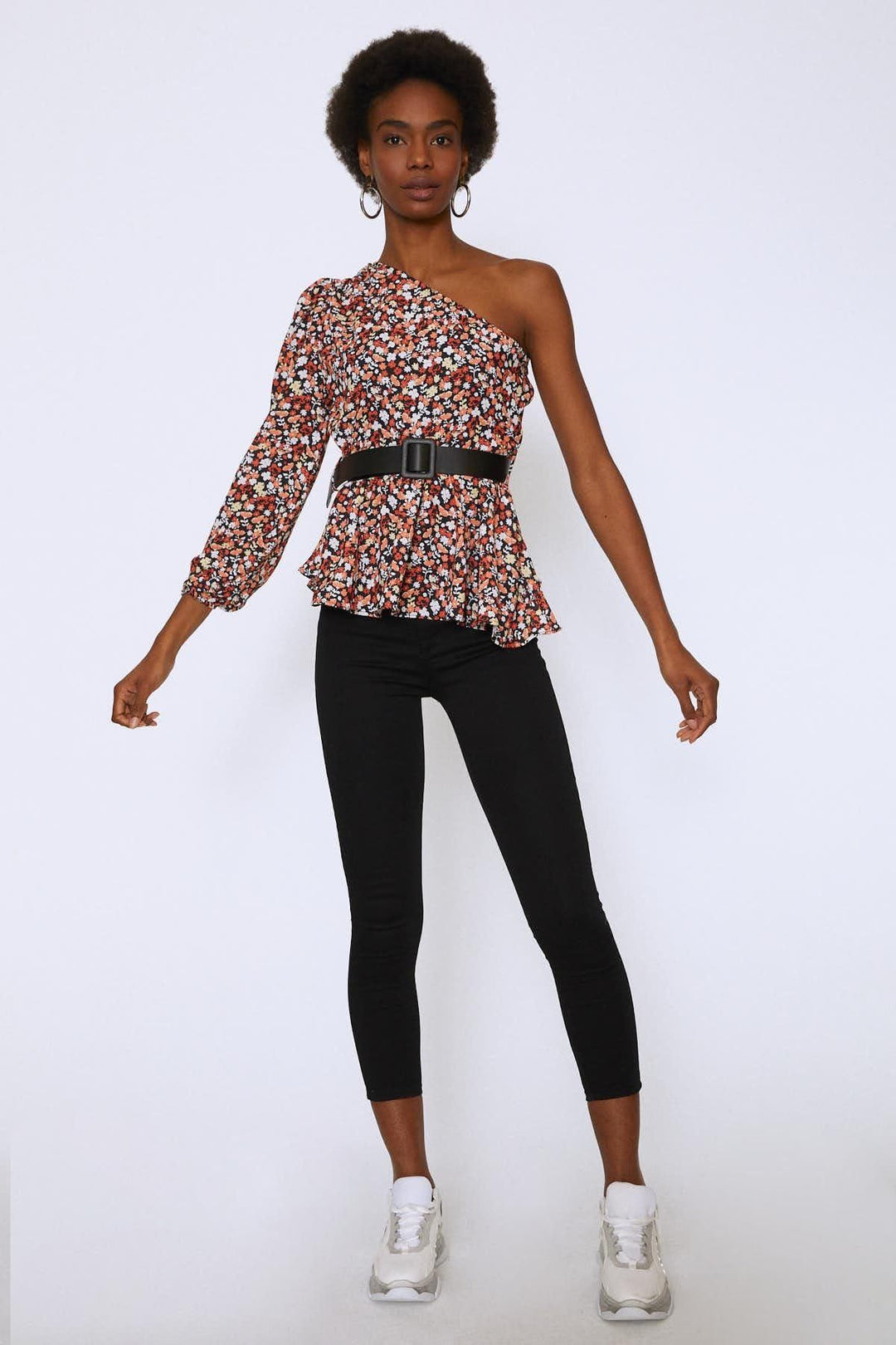 Tek Omuz Beli Kemerli Bluz Oranj