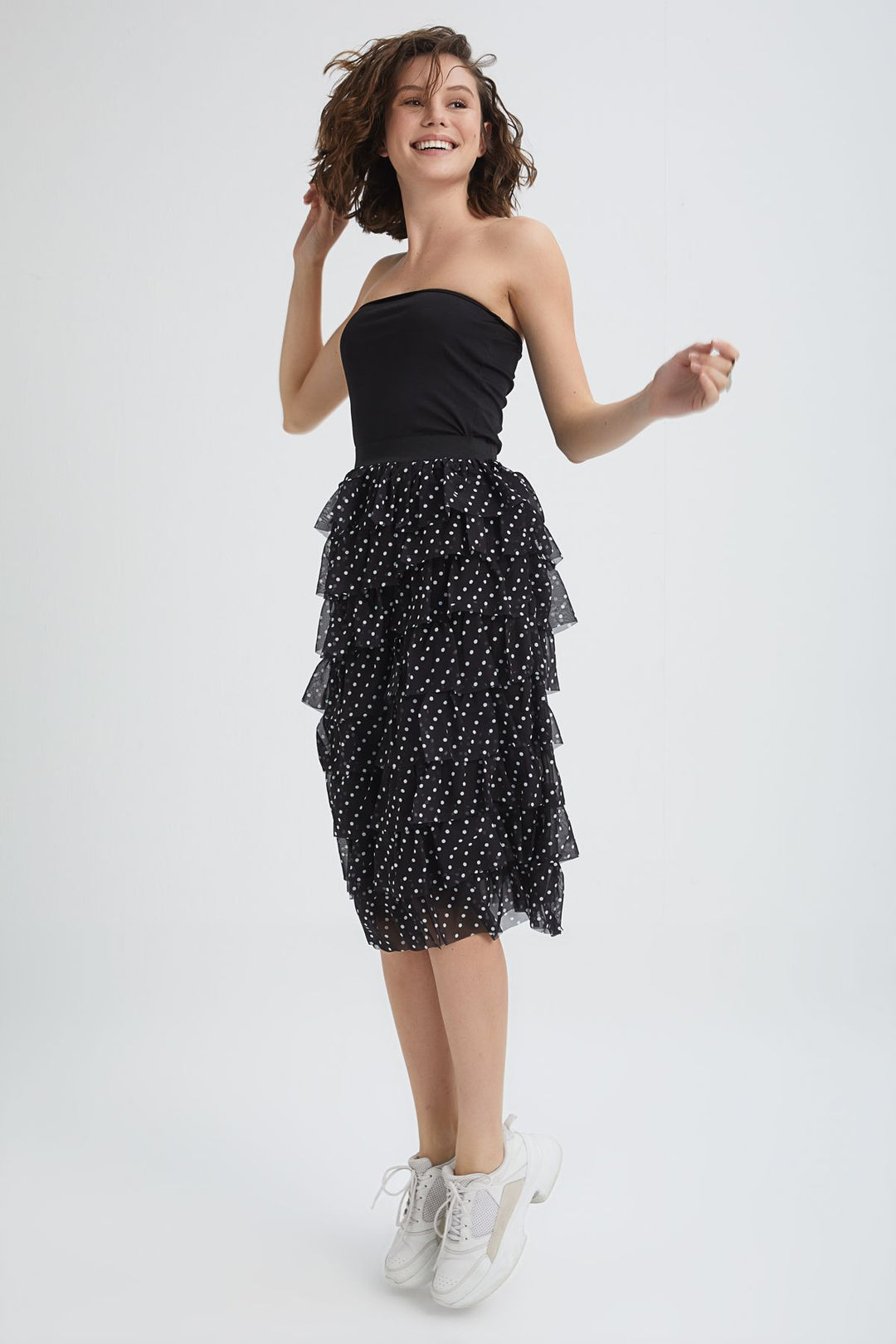 Tiered Polka Dot Skirt Black