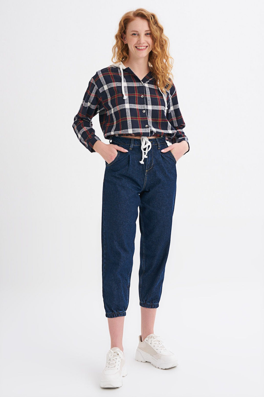 Kapüşonlu Ekose Gömlek Lacivert