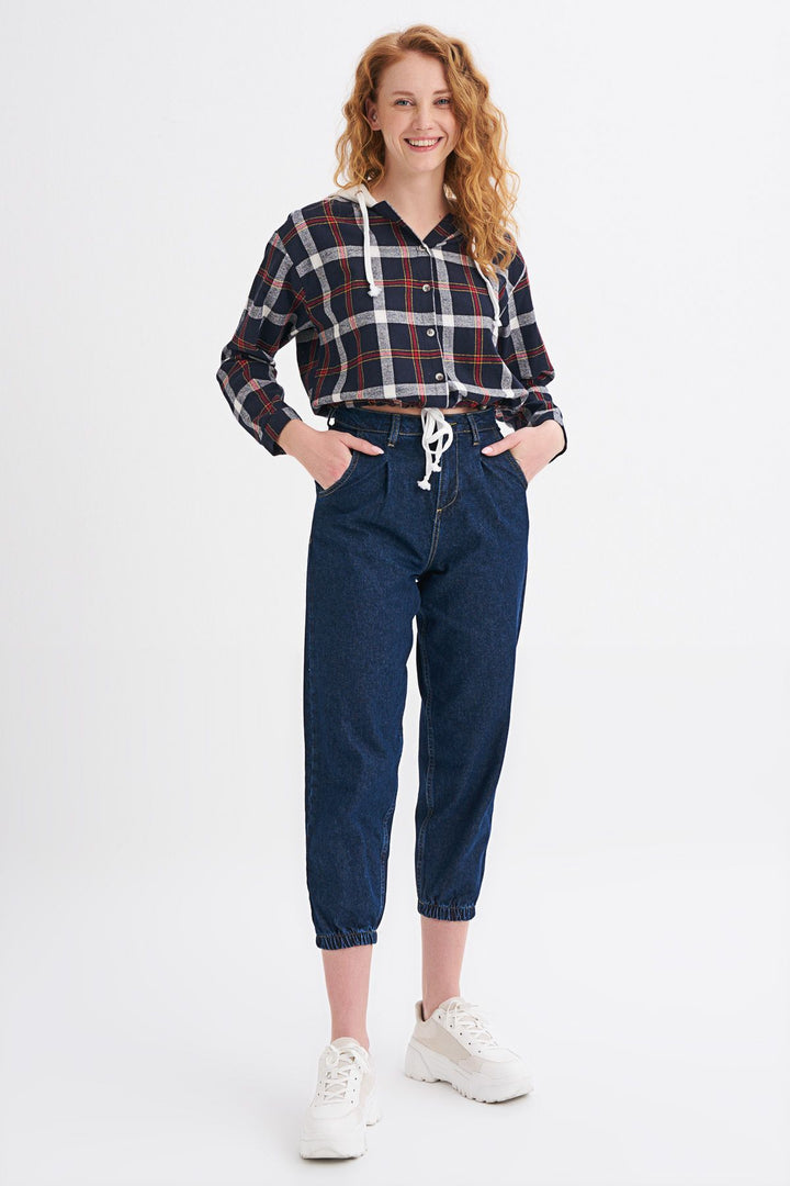 Kapüşonlu Ekose Gömlek Lacivert