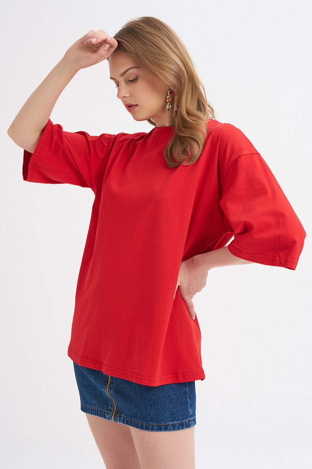 Truvakar Kol Basic Oversize Tişört Kırmızı
