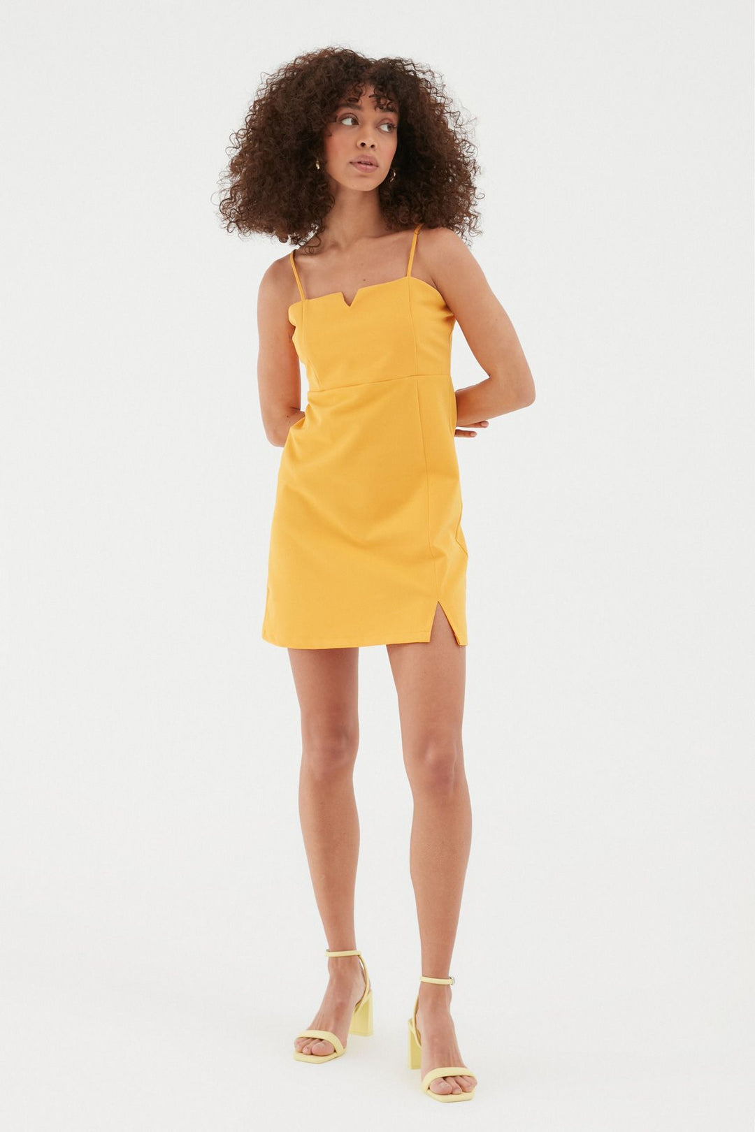 Strap Slit Mini Dress Orange