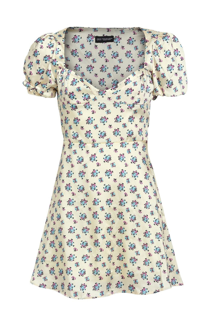 Chest Detailed Patterned Dress Yellow