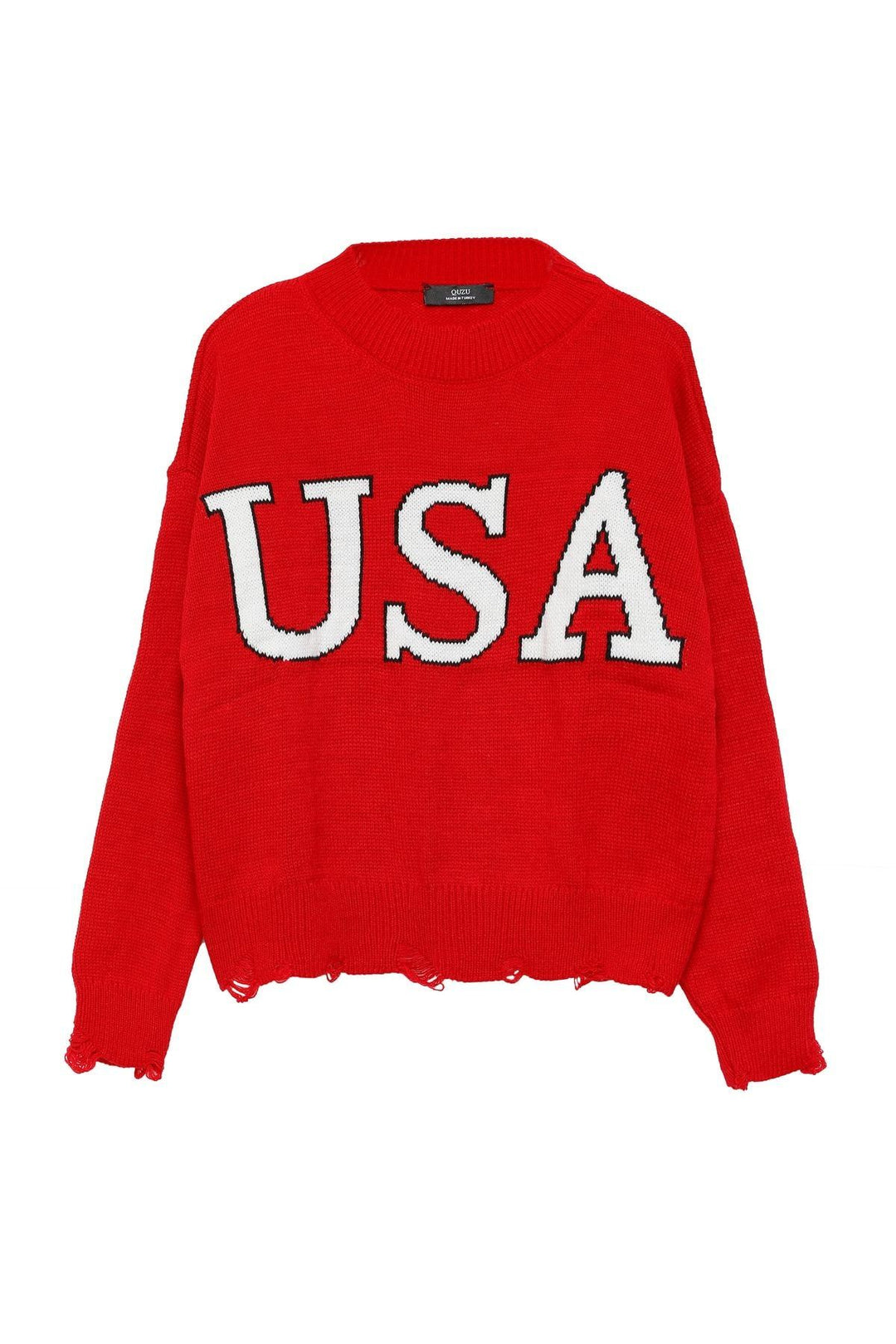 Crew Neck Crop Knitwear Sweater Red