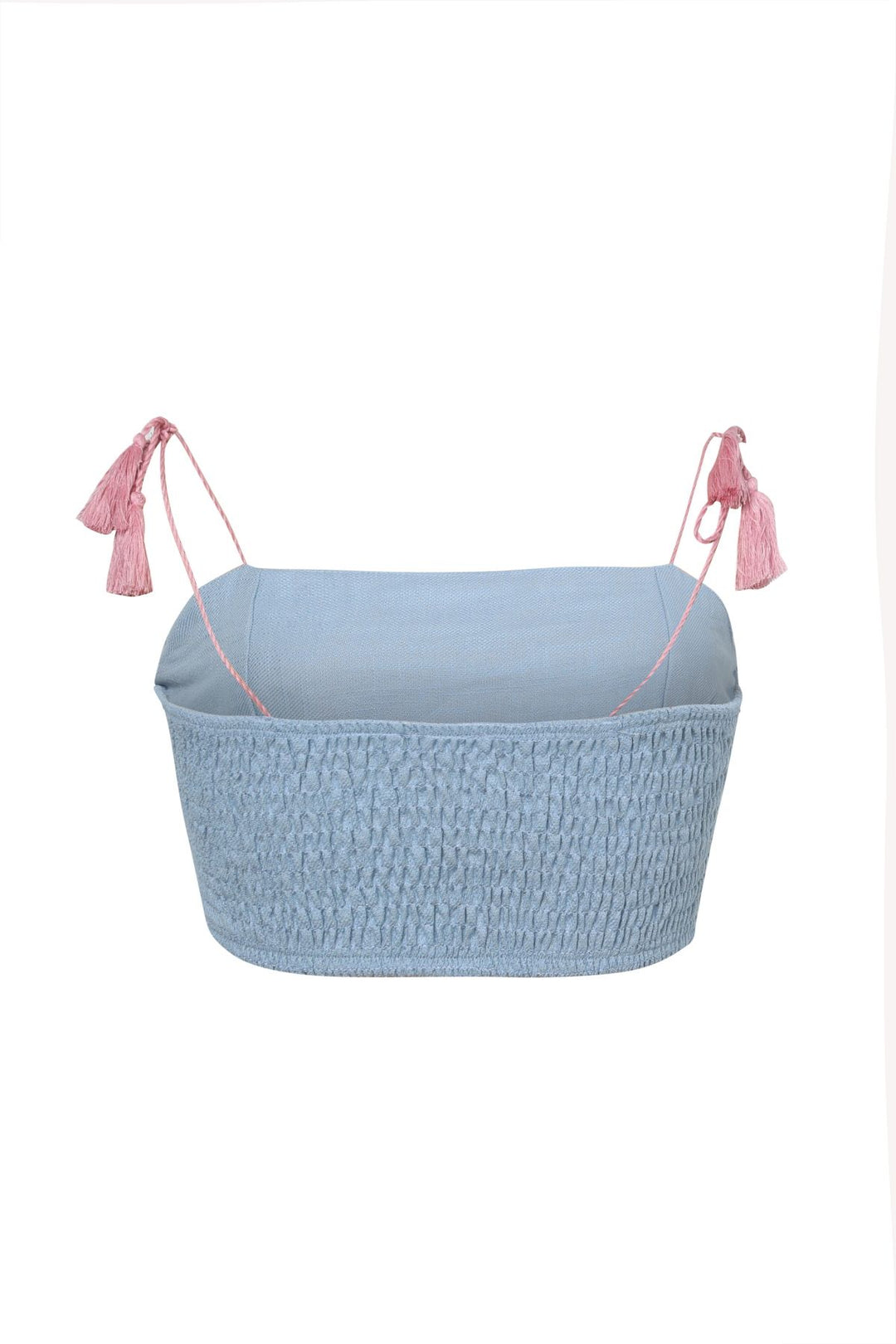 Nakışlı İp Askılı Büstiyer Keten Bluz Mavi