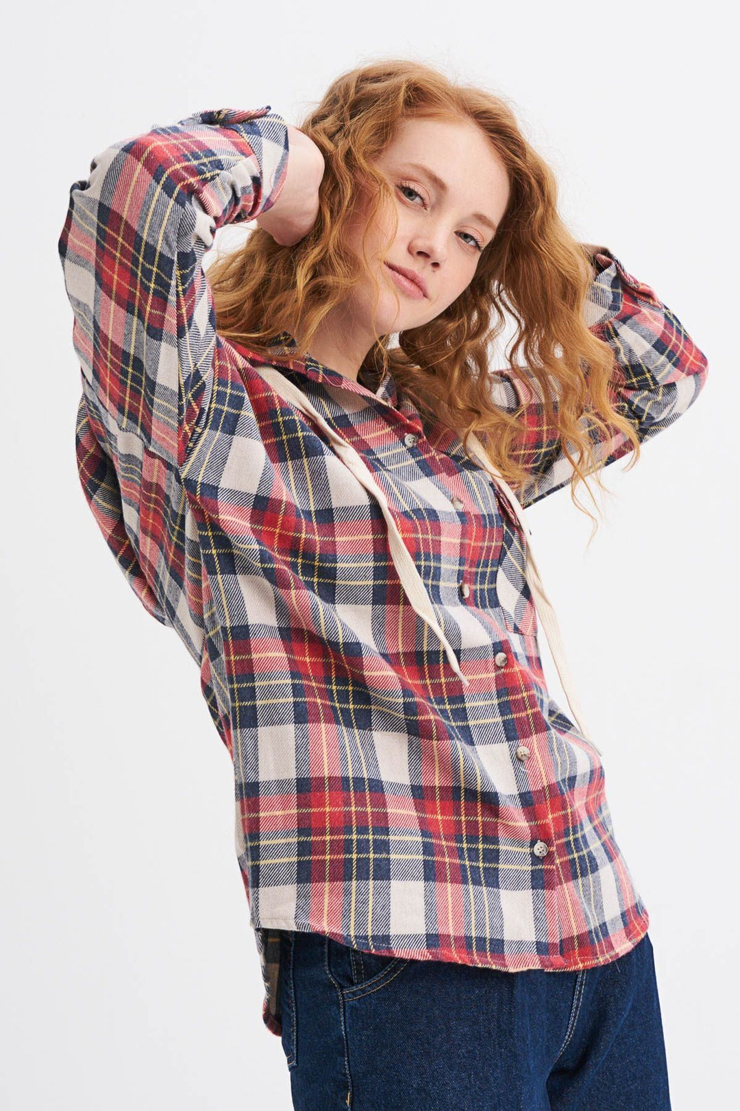 Kapüşonlu Ekose Gömlek Kırmızı