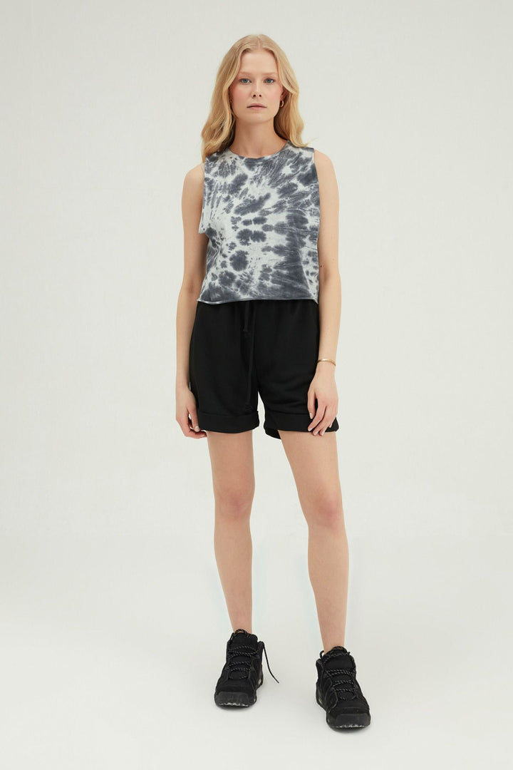 Tie-Dye Patterned Sleeveless T-Shirt Black