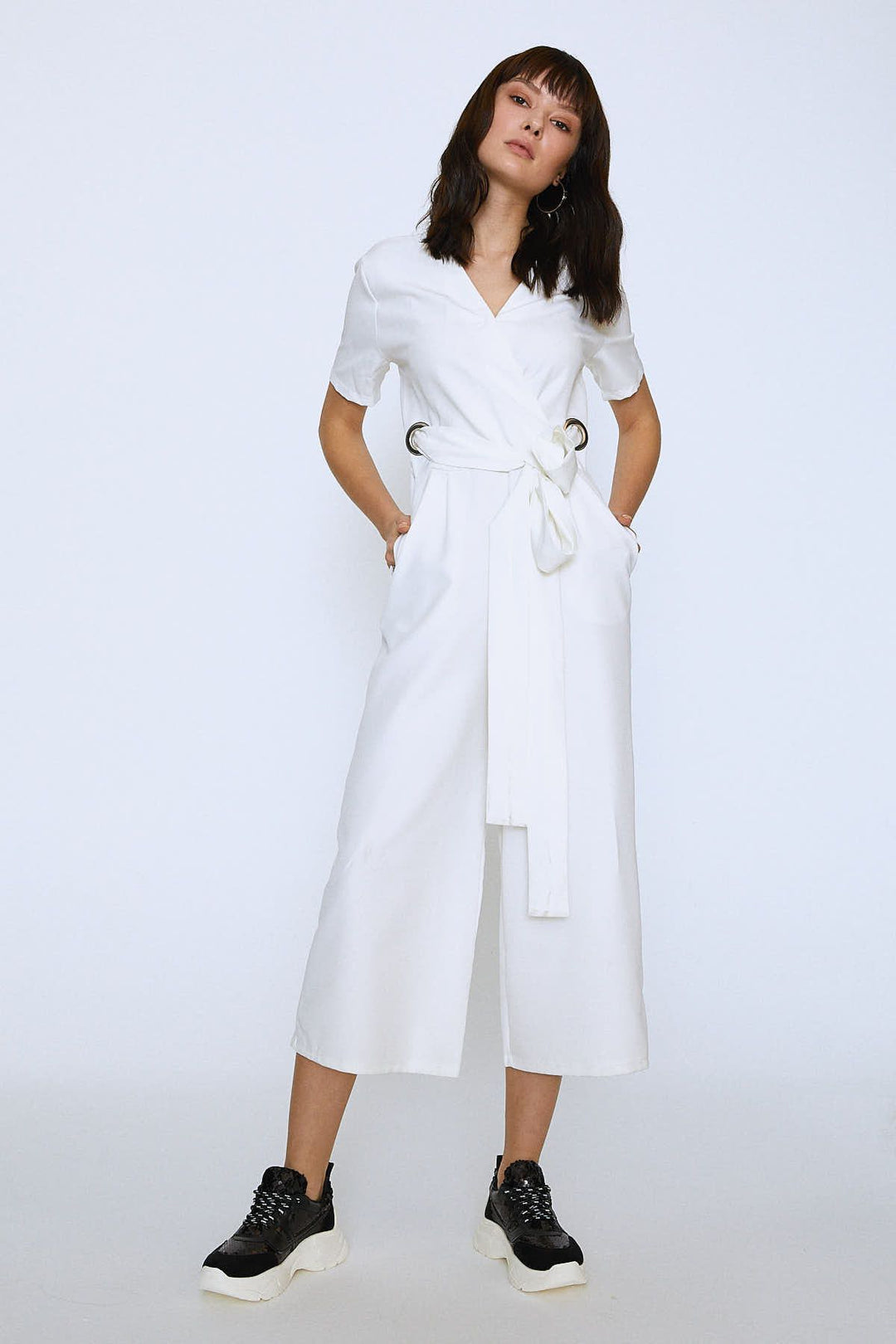 Beli Kemerli Kruvaze Tulum Ekru