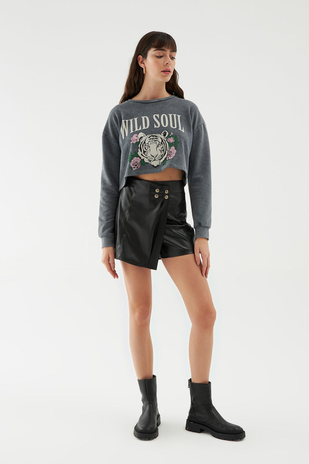 Low Back Crop Sweatshirt Anthracite