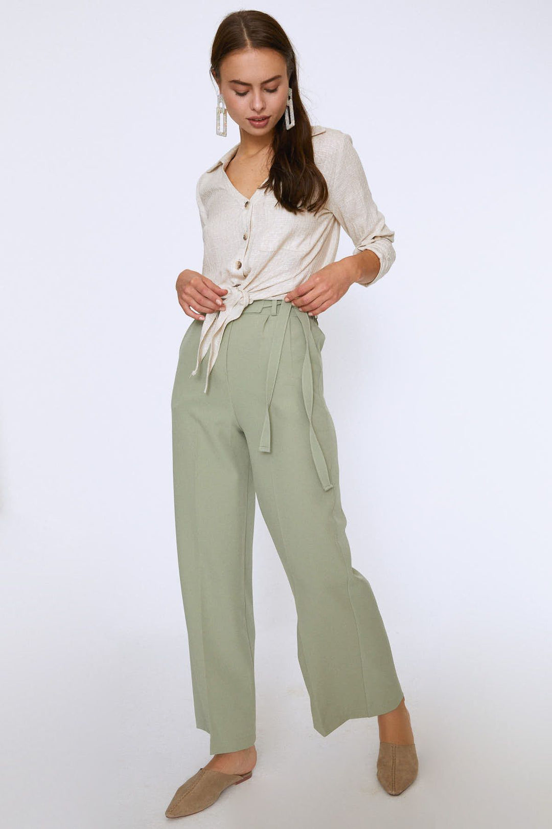 Truvakar Kol Beli Bağlamalı Keten Gömlek Naturel