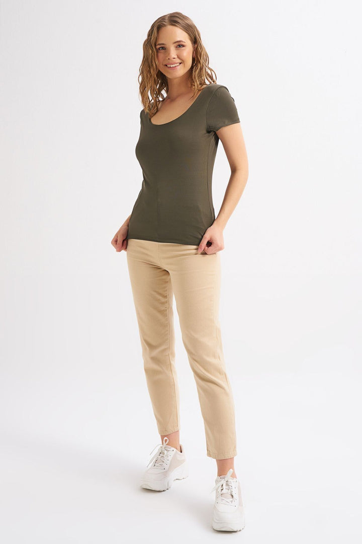 Short Sleeve Basic Blouse Khaki