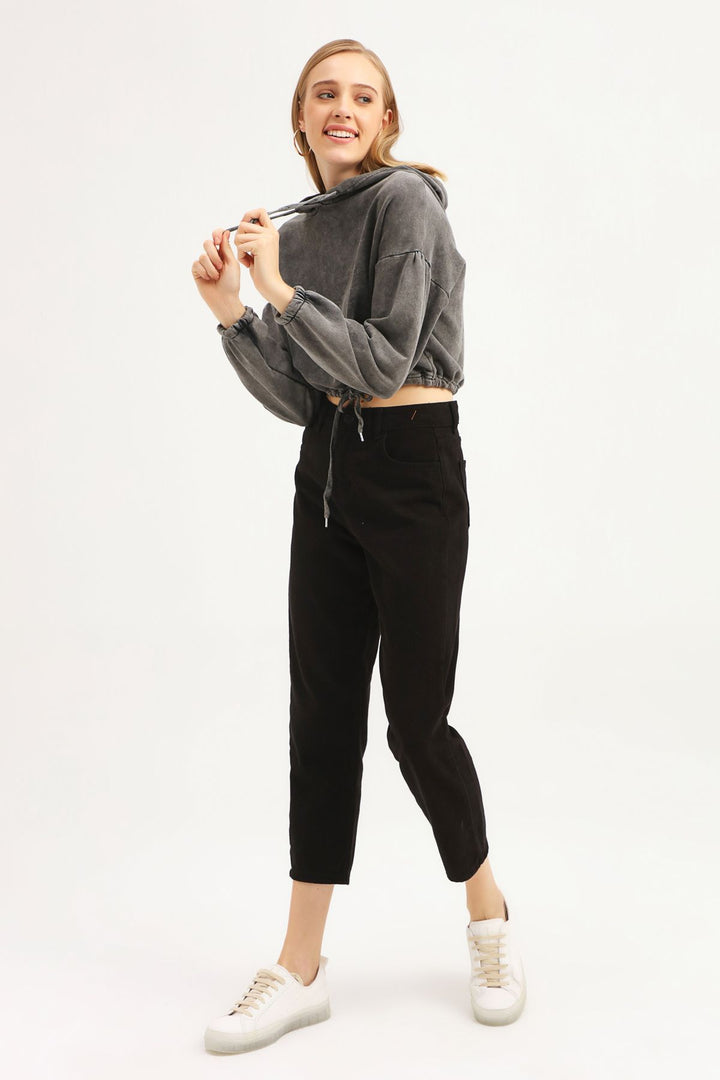 Beli Büzgülü Oversize Sweatshirt Antrasit