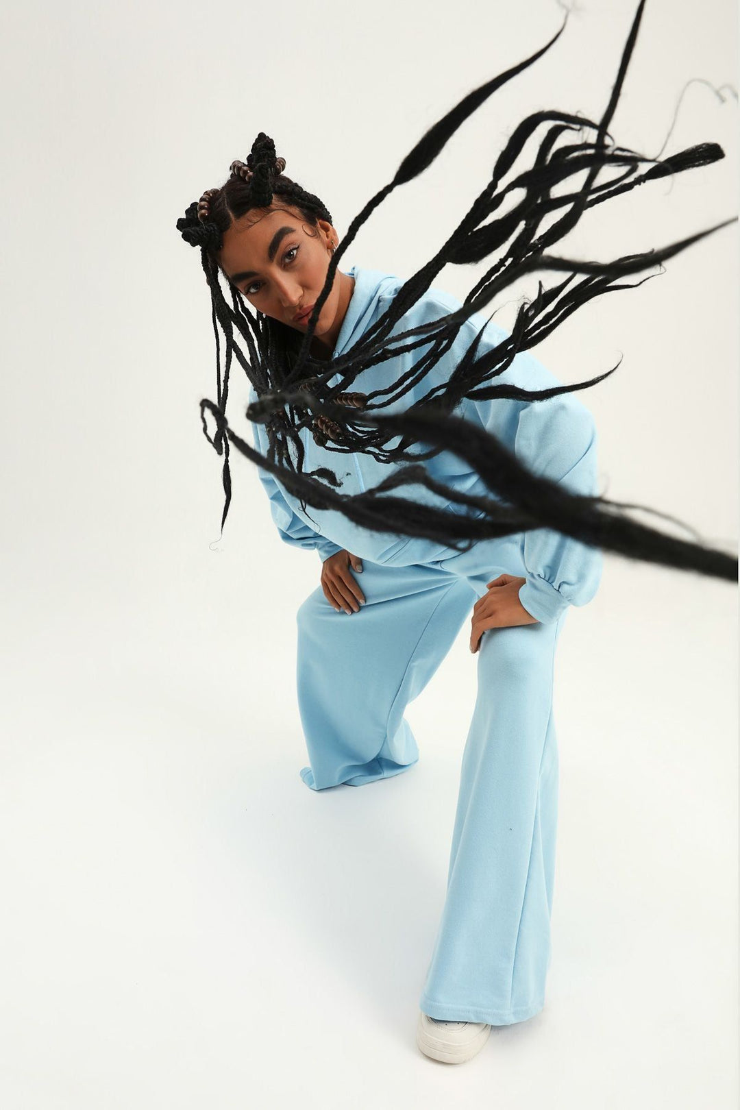 Elastic Waist Wide Leg Tracksuit Blue