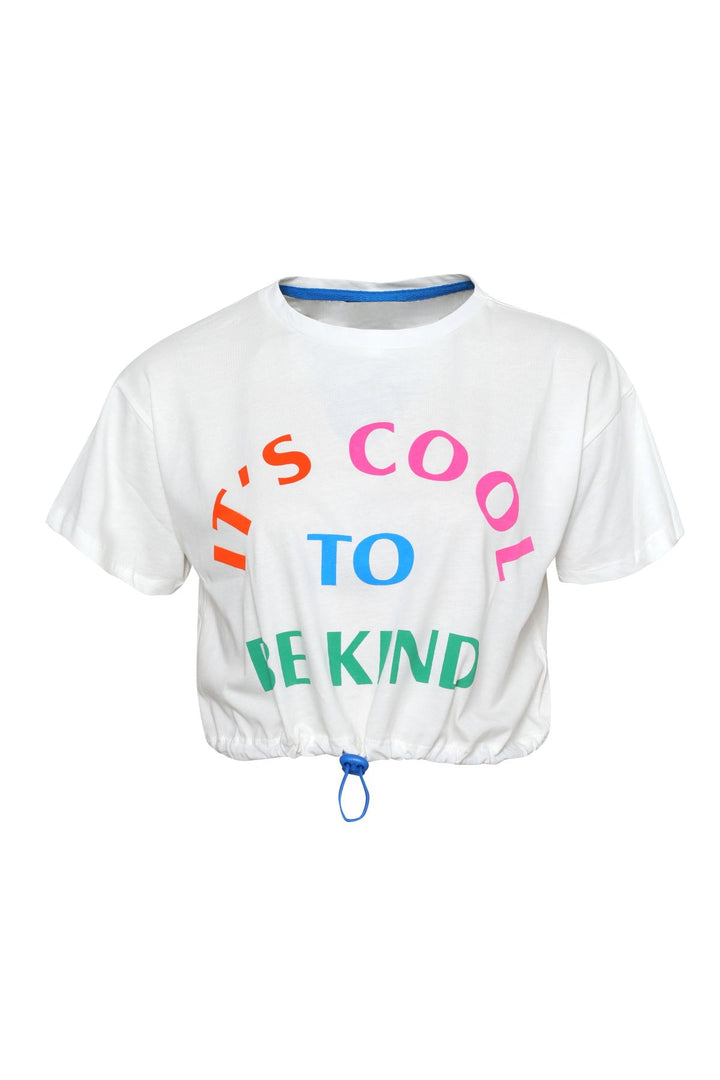 Printed Pleated Crop T-Shirt White