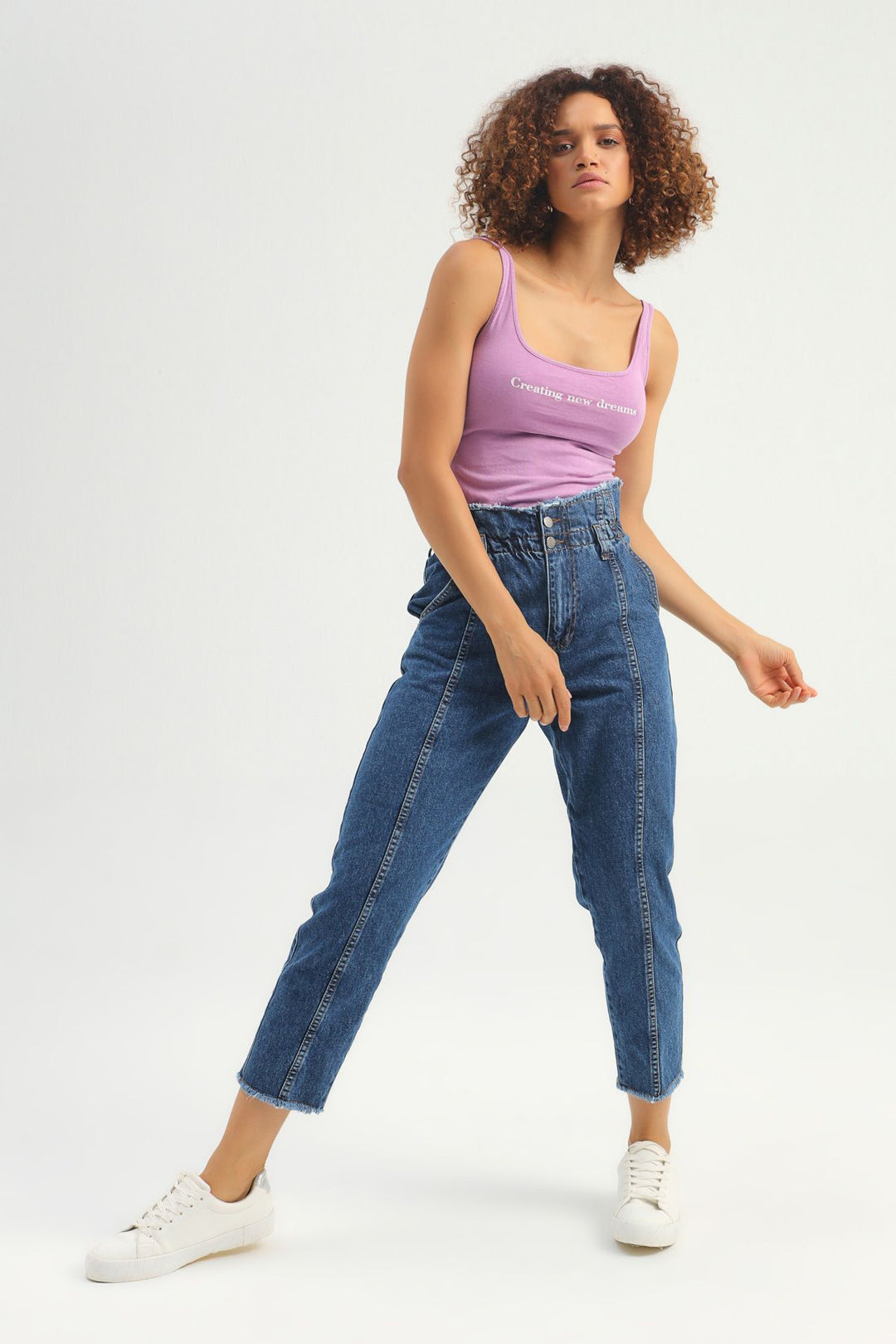 Letter Printed Strap Bodysuit Lilac