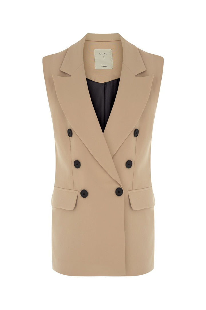 Kruvaze Yelek Ceket Bej