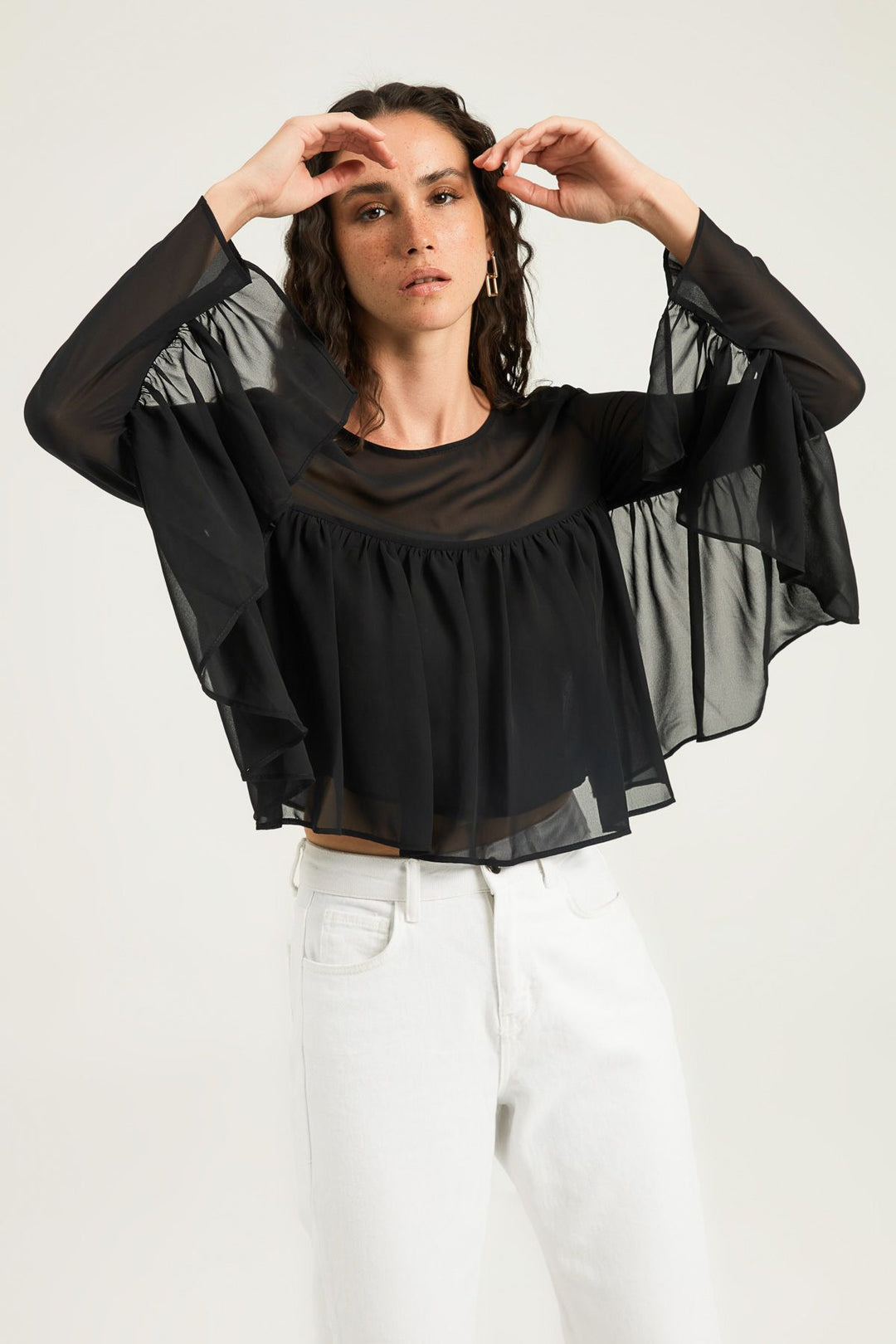 Fırfırlı Bisiklet Yaka Bluz Siyah