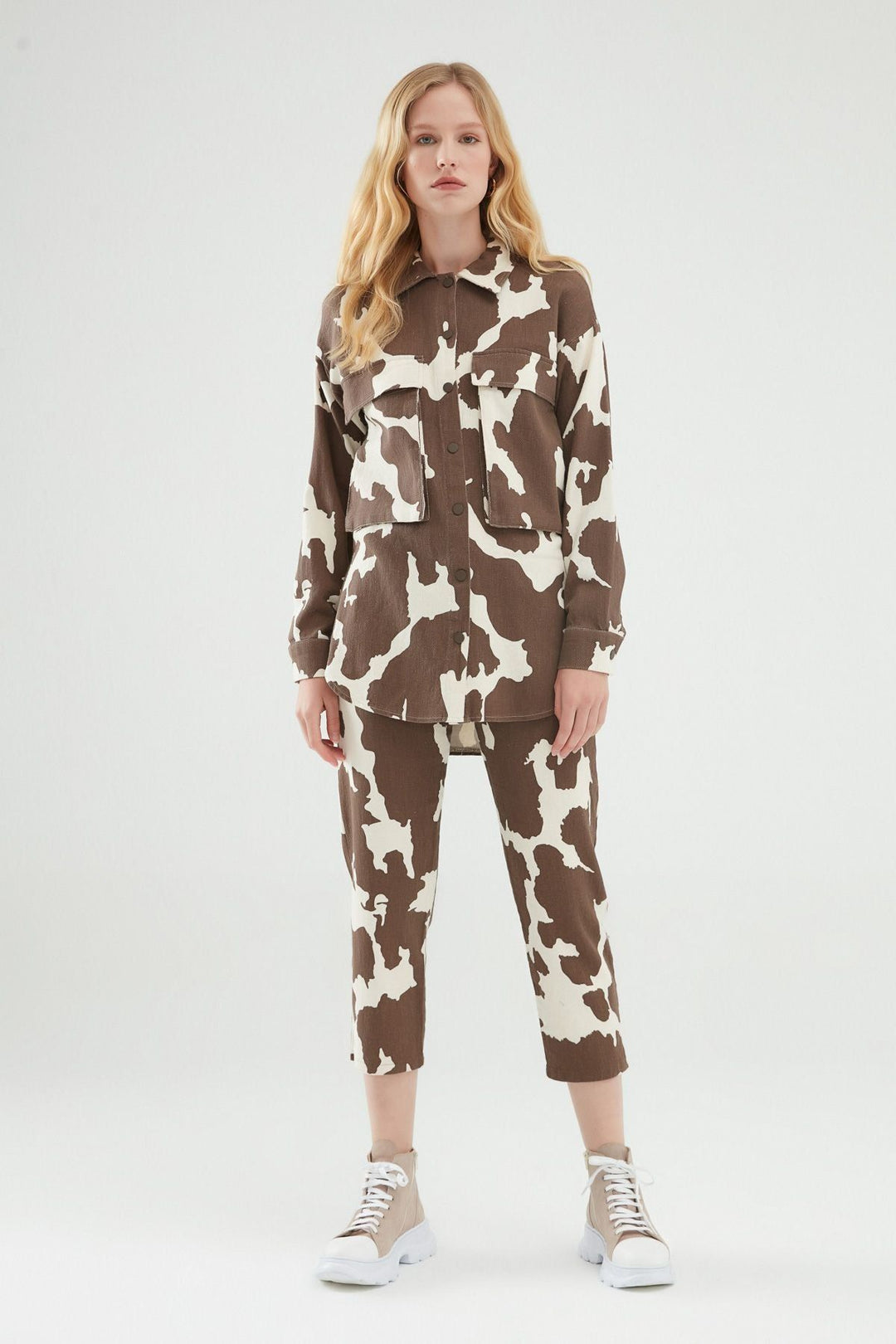 Patterned Gabardine Shirt Brown