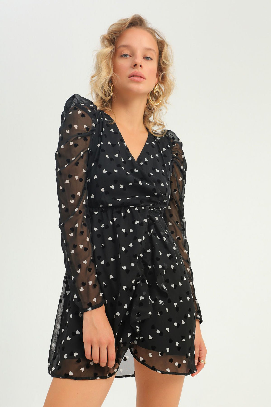 Heart Double Breasted Wrap Dress Black