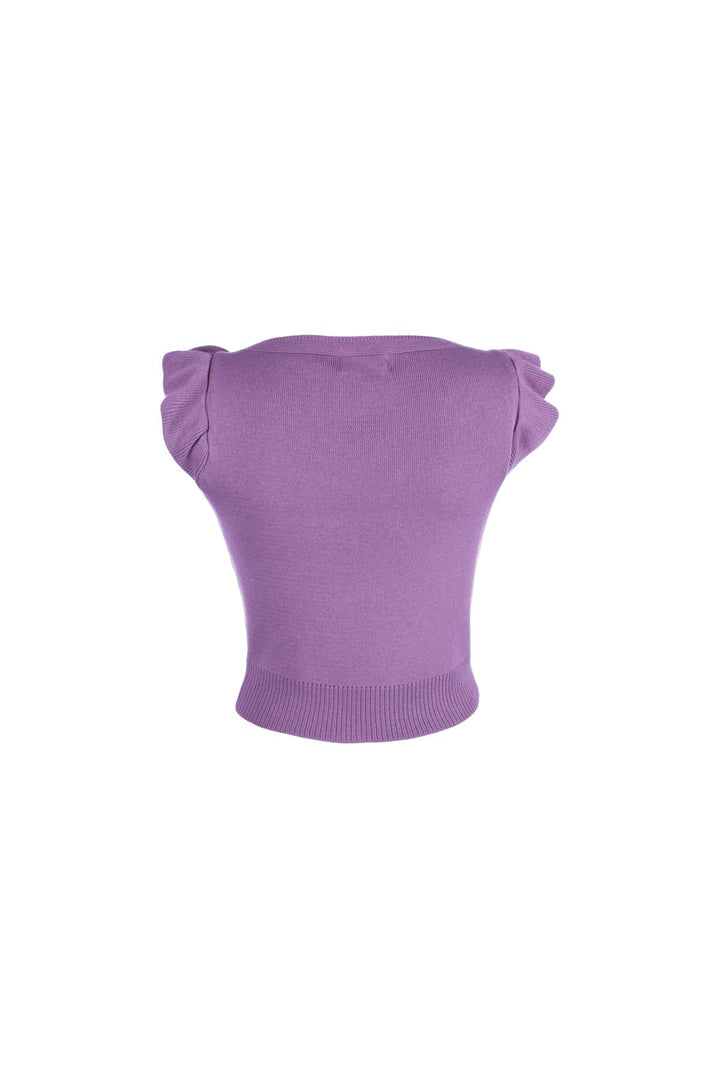 Ruffled Sleeves V Neck Knitwear Lilac