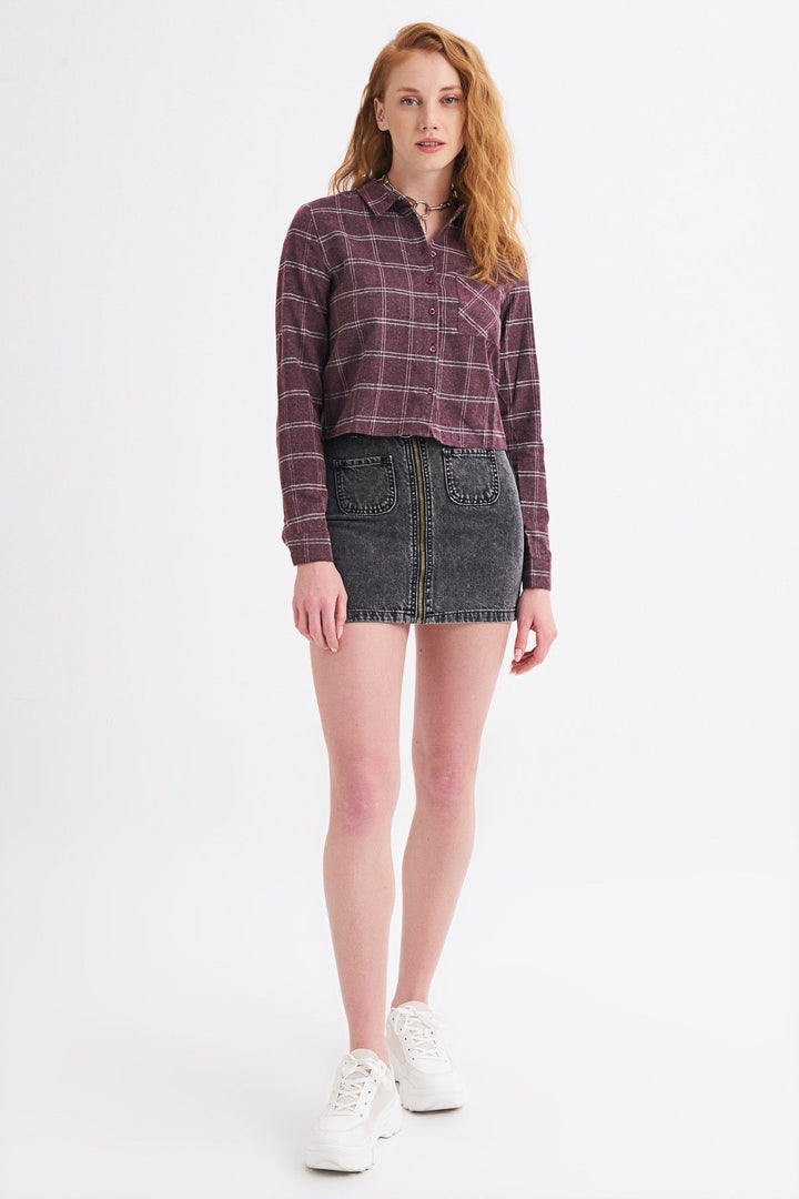 Single Pocket Plaid Shirt Claret Red