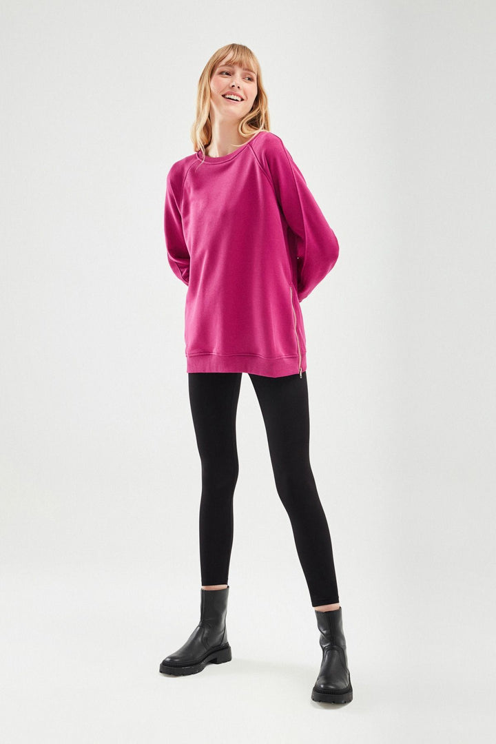 Zippered Oversize Sweatshirt Orchid