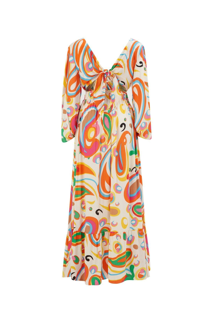 Cut Out Patterned Dress Orange