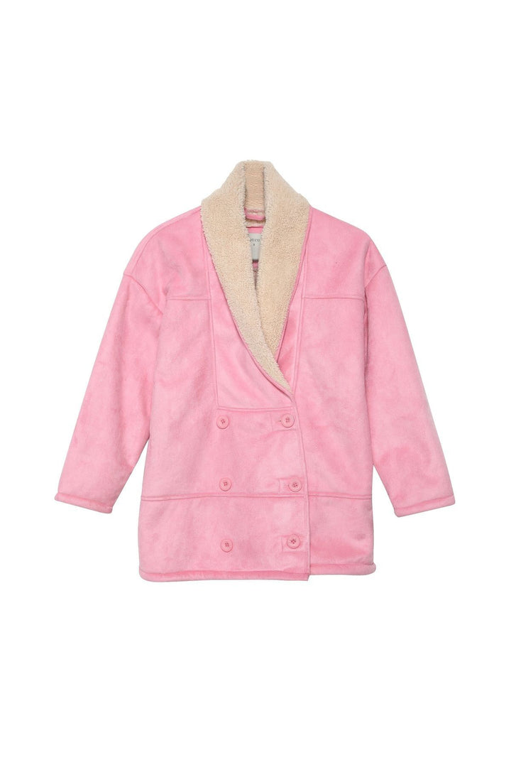 Double Breasted Suede Coat Pink