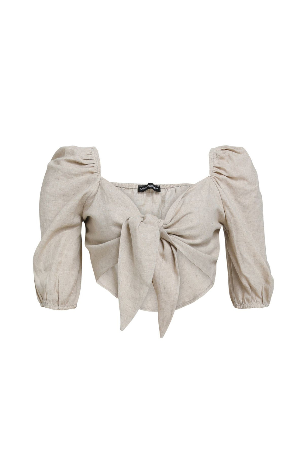 Tie Front Crop Linen Blouse Natural