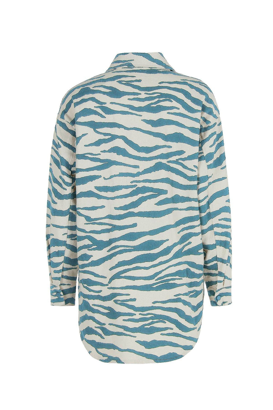 Zebra Patterned Gabardine Shirt Blue