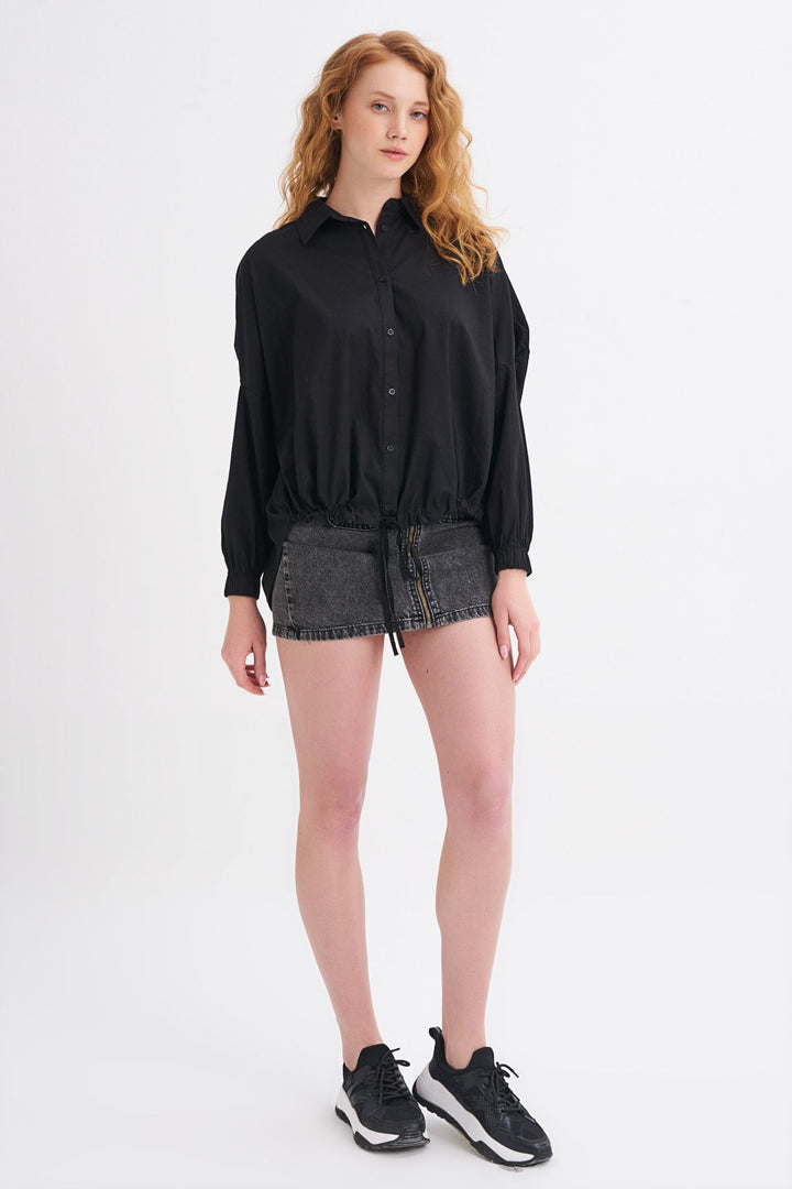 Tie Front Oversize Shirt Black