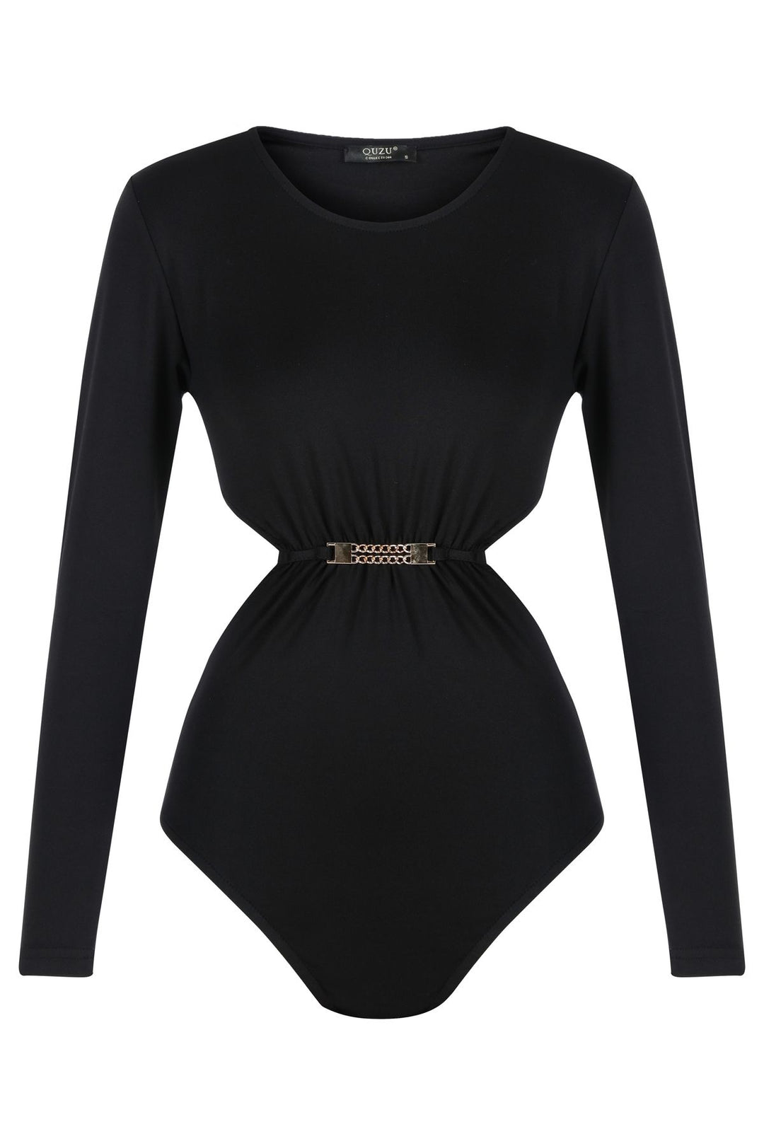 Dekolte Detay Aksesuarlı Bodysuit Siyah