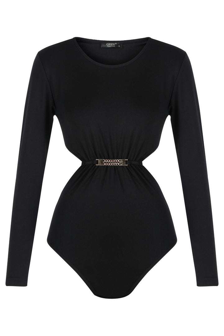 Dekolte Detay Aksesuarlı Bodysuit Siyah