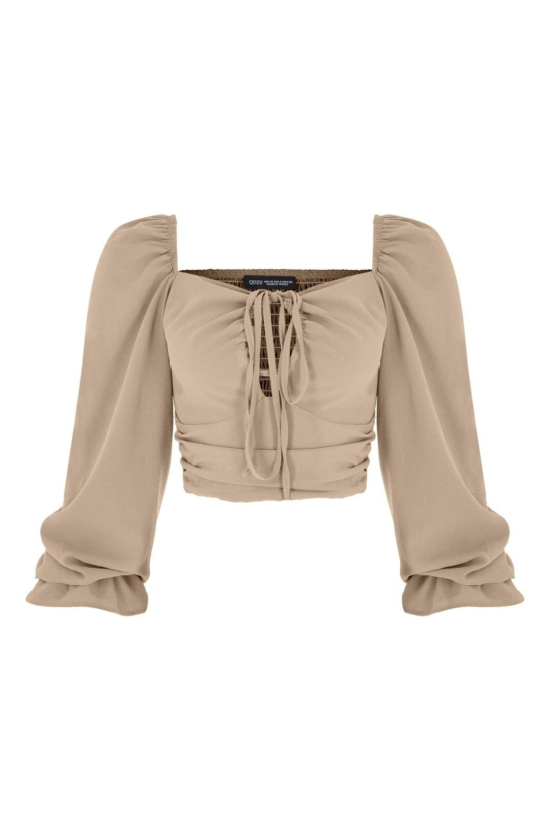 Tie Detailed Balloon Sleeve Blouse Beige