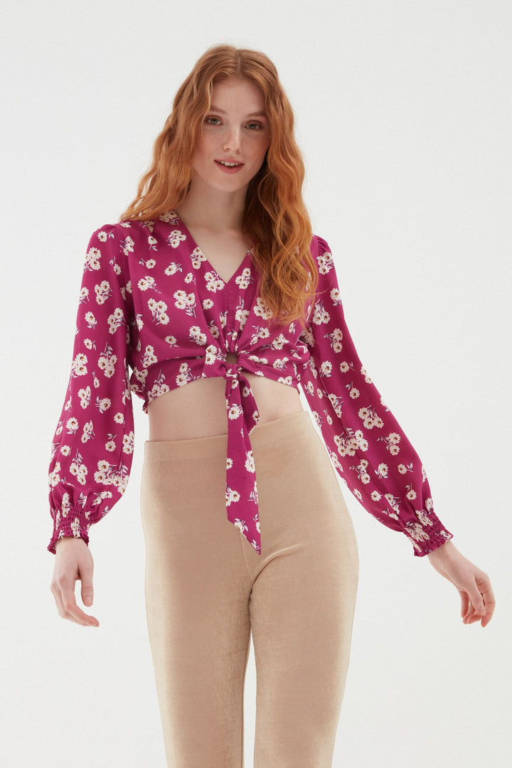 Patterned V-Neck Blouse Orchid