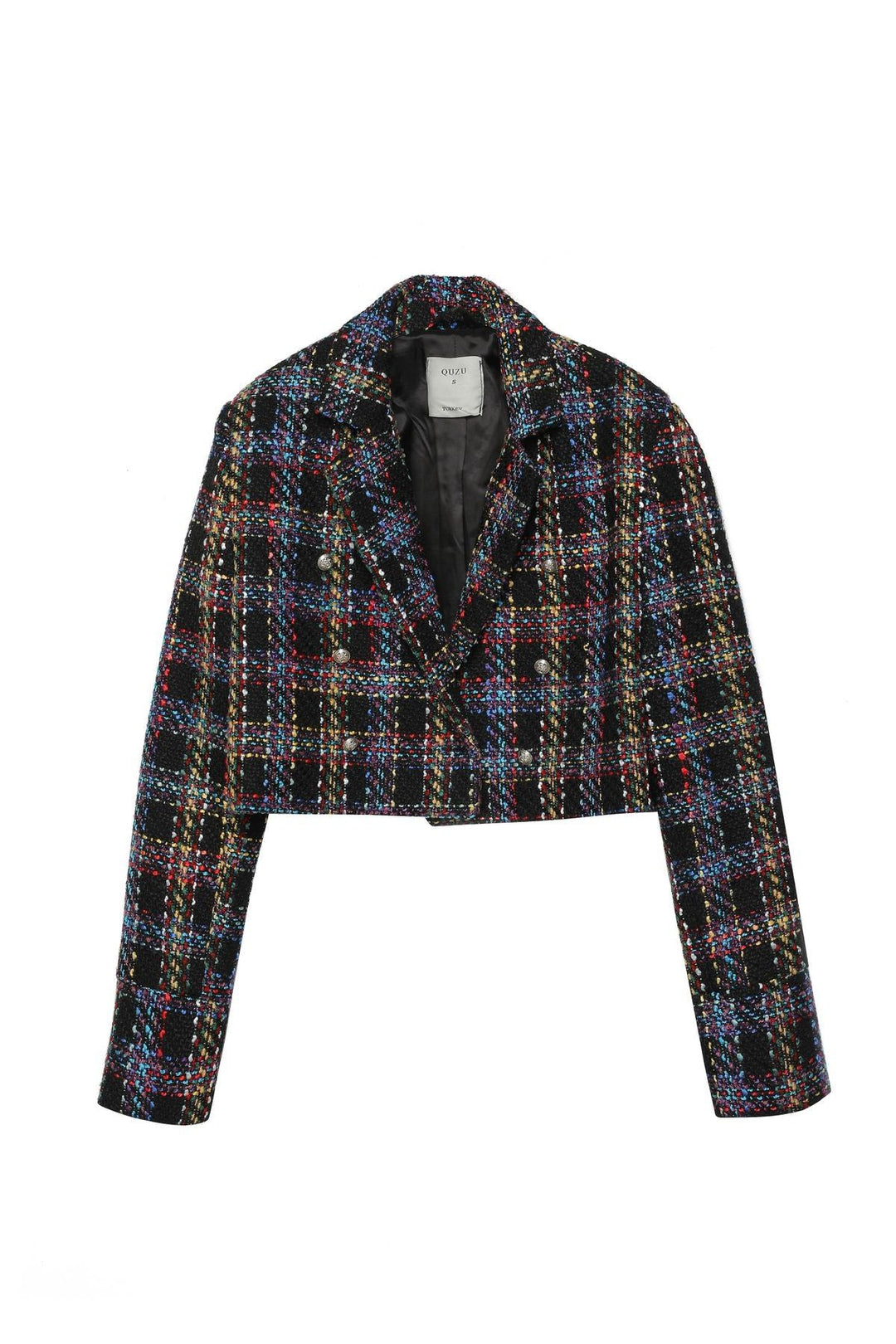 Colorful Tweed Crop Blazer Jacket Black