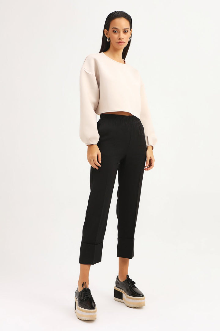 Beli Lastikli Duble Paça Pantolon Siyah