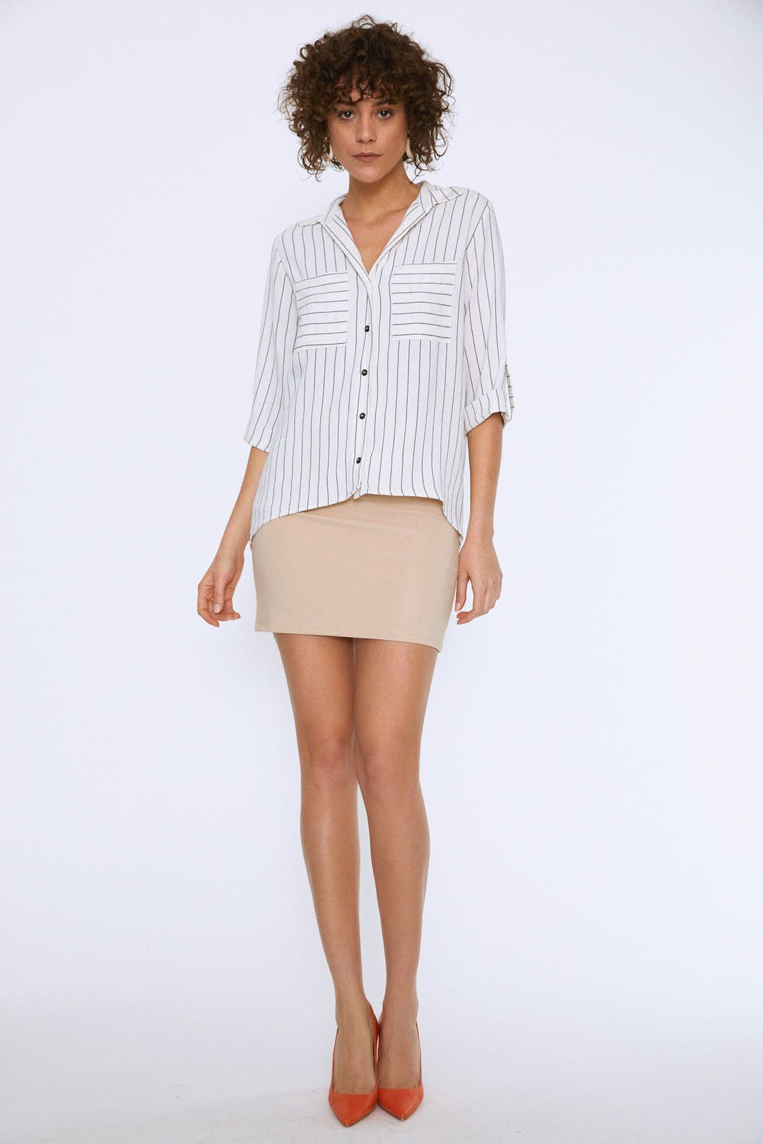 Front Pocket Striped Shirt Ecru