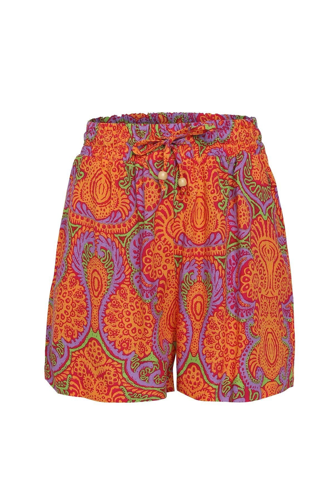 Elastic Waist Patterned Shorts Orange