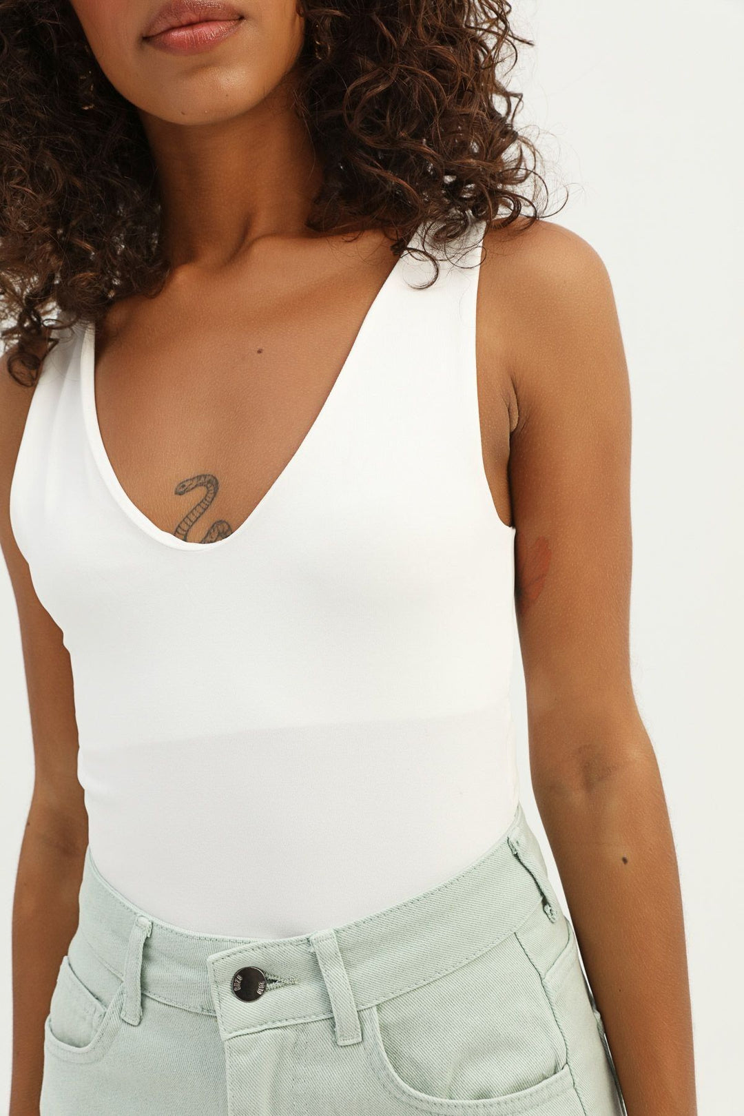 Strap V Neck Bodysuit Ecru