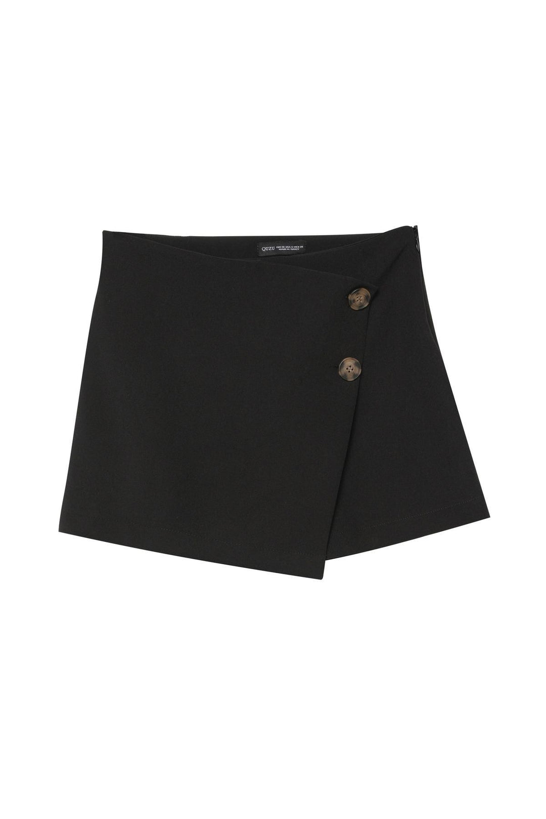 Button Detailed Asymmetrical Short Skirt Black