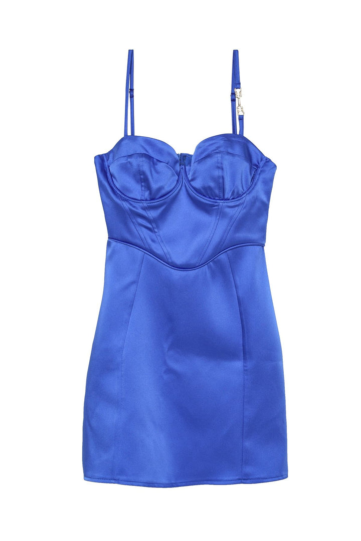 Underwire Detailed Satin Mini Dress Sax