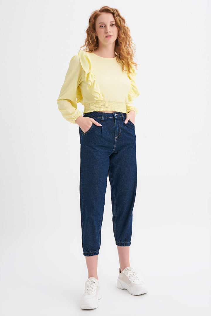 Ruffled Crop Blouse Yellow With Waist Gipe