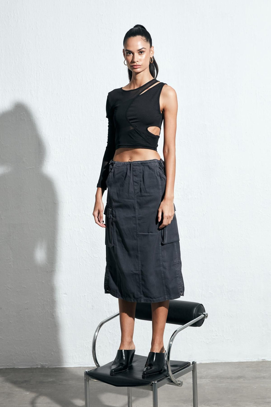 Pocket Detailed Cargo Midi Skirt Gray